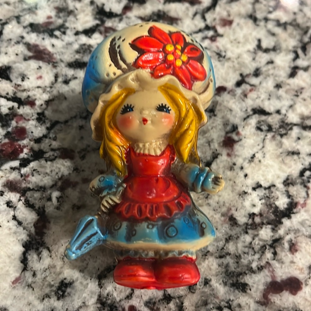 Vintage HOLLY HOBBIE Christmas Blow Mold Soft Plastic Girl Doll 4”Ornaments